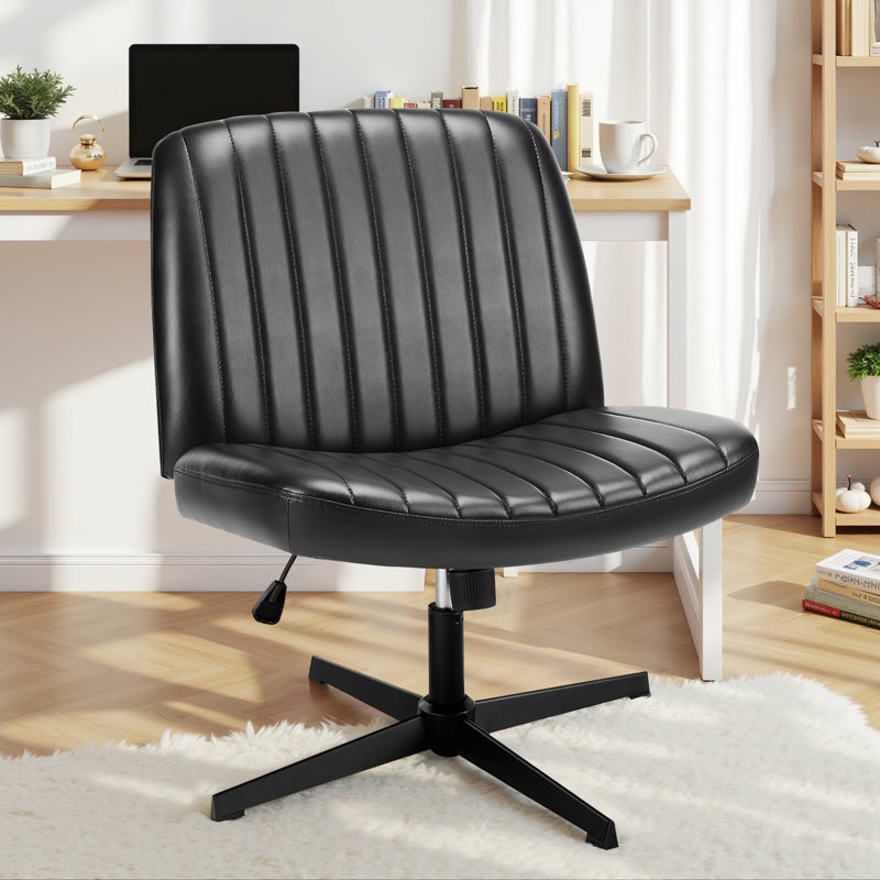 Brenae Upholstered Armless Swivel Task Chair, Fabric, PU Black