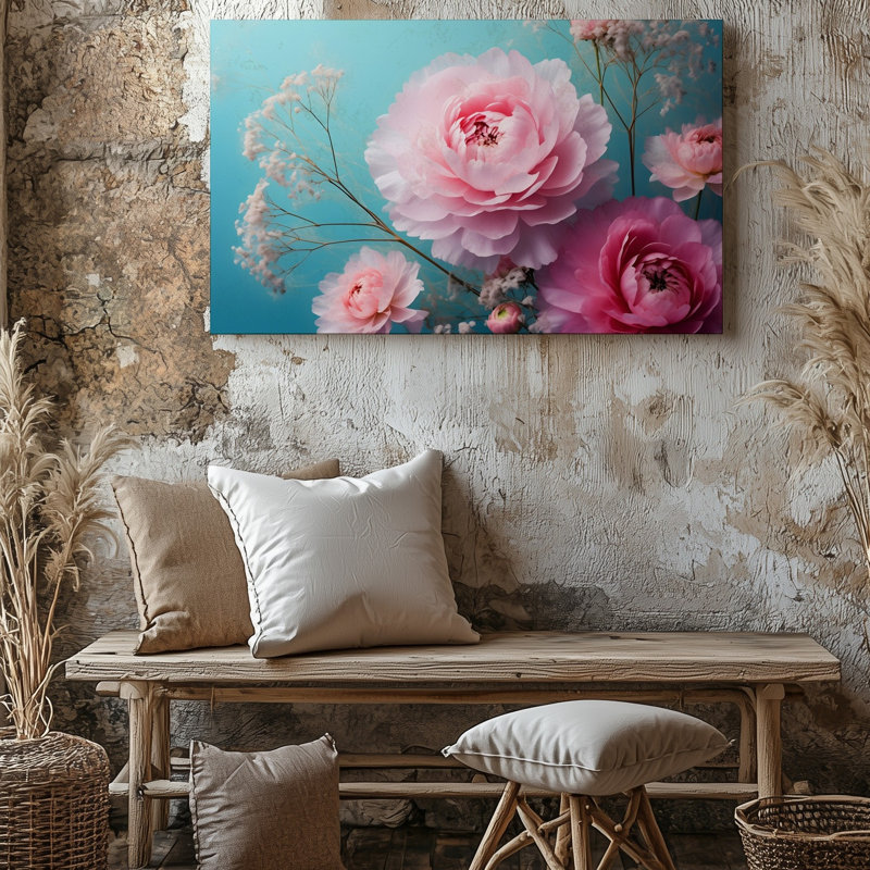 Toile, vue rapprochée capturant des fleurs roses délicates avec art mural doux, H 16 po x l 20 po