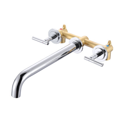 2-Handle 3-Hole Wall Mounted Roman Tub Faucet With 360° Swivel Spout