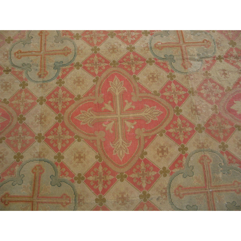 Large Antique 19th Century Allover Geometric French Flatweave Needlepoint Carpet
