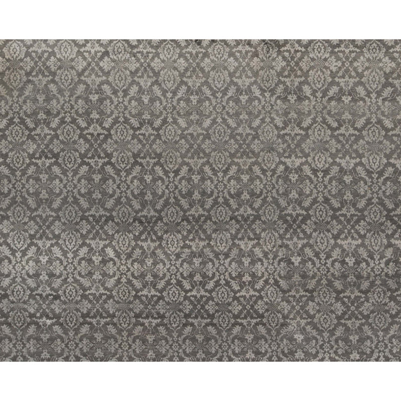 Tapis gris et bleu clair noué à la main de haute qualité