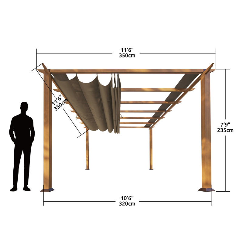 Florence 11 ft. W x 11 ft. D Wood Grain Aluminum Pergola in Canadian Cedar with Convertible Canopy, Cocoa