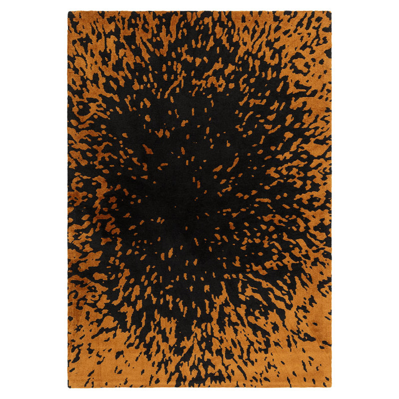 Alaisdair Splash Abstract Black Orange Area Rug, Rectangle 200 x 290 cm