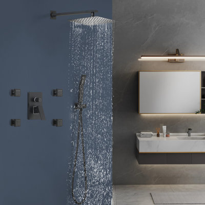 1-Spray 9.84 In. Wall Mount Dual Fixed And Handheld Shower Head 1.8 GPM With Body-Sprays In Matte Black