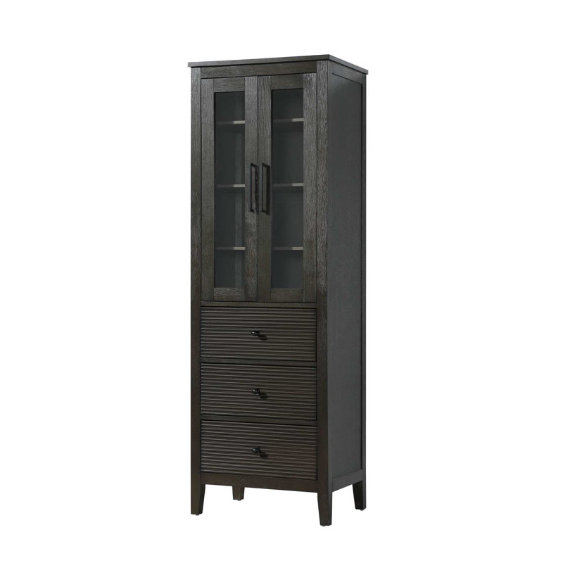 24 Inch Bath Storage Glass Cabinet in Chocolate Oak, 72" H x 24" W x 18" D, Chocolate Oak