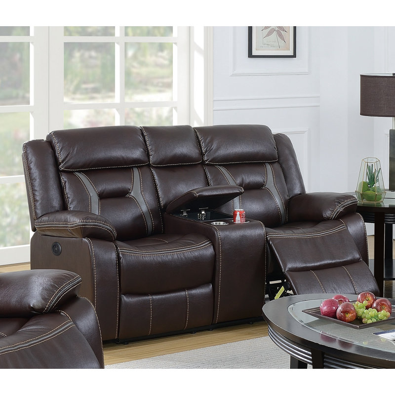 Harper-Lilly 72'' Faux Leather Reclining Loveseat, Manual, Dark Brown Faux Leather