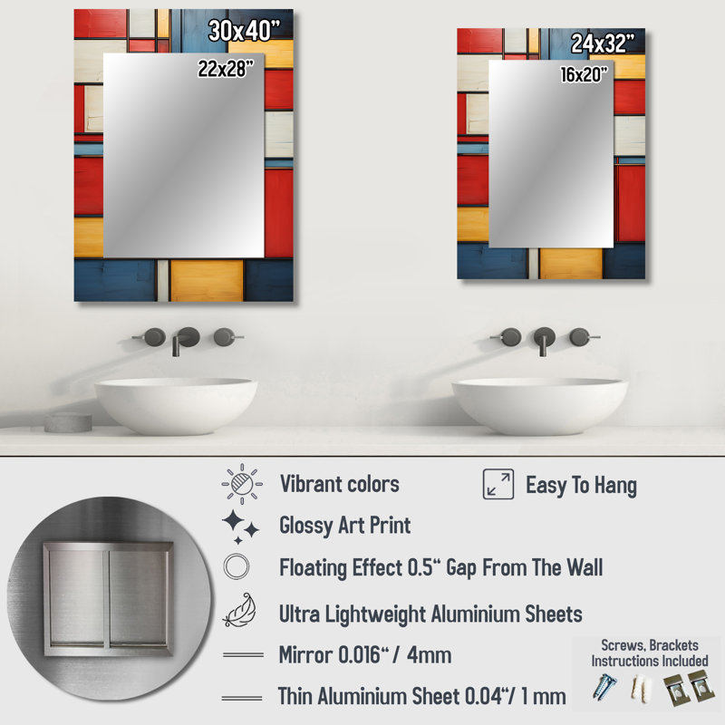 Geometric Abstraction Composition II - Geometric Decorative Wall Mirror, Modern Mirror, Printed Metal Art, 32" x 24"