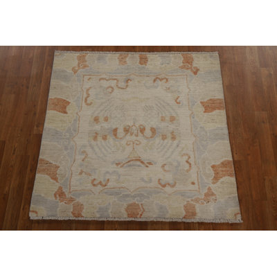 Tapis oriental art déco carré noué à la main 4 x 4