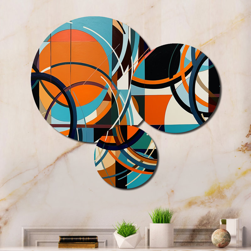 Ensemble de 3 décorations murales en métal bleu et orange