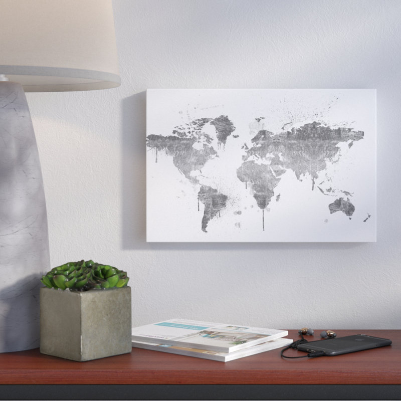 « mapamundi new », impression sur toile tendue, H 10 po x l 15 po x P 1,5 po