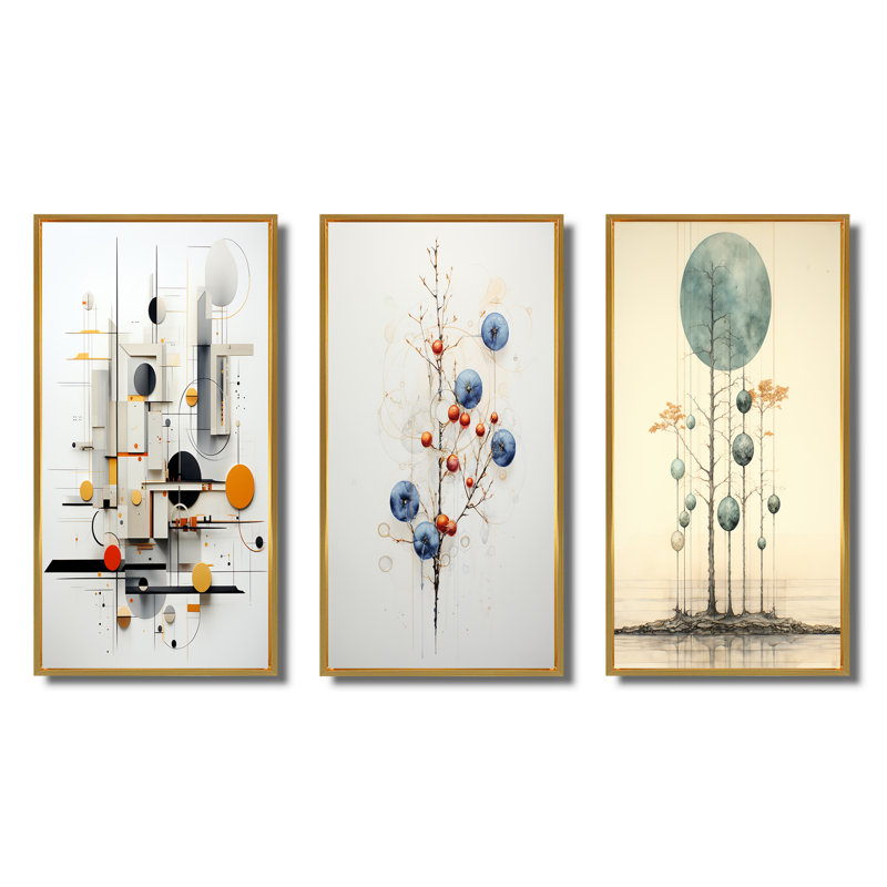 «Urban Sunset Abstract Vintage Cityscape», 3 pièces sur toile, Cadre flottant doré, H 28 po x l 36 po