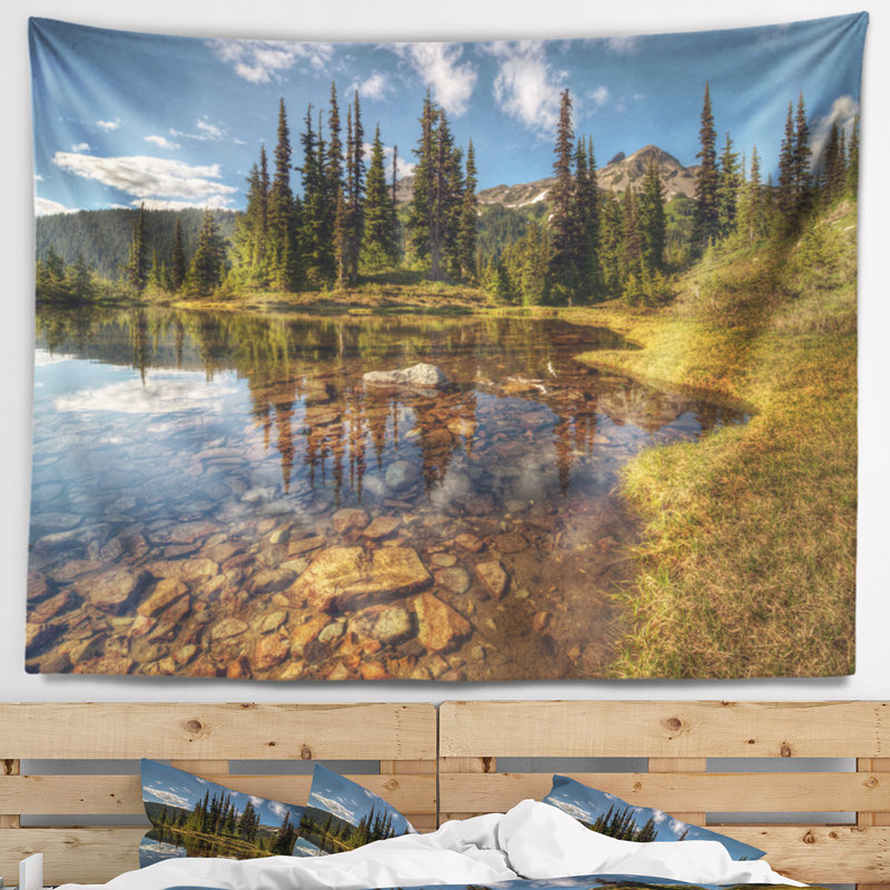 Tapisserie en polyester brillante jour et transparent lake avec accessoires suspendus inclus, H 32 po x l 39 po