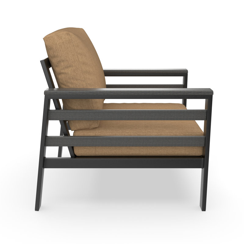 Chaise de patio avec coussins Sunbrella® Townsend, Gris, Sunbrella Cavnas beige chiné
