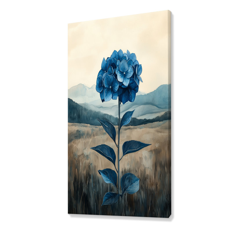 «Minimalisme hortensia dans un champ monochrome», impression sur toile, H 60 po x l 28 po, Toile tendue, Ne s’applique pas