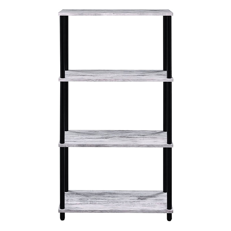 Bibliothèque spacieuse à 4 tablettes de style blanc antique et noir avec structure en métal, Noir / blanc