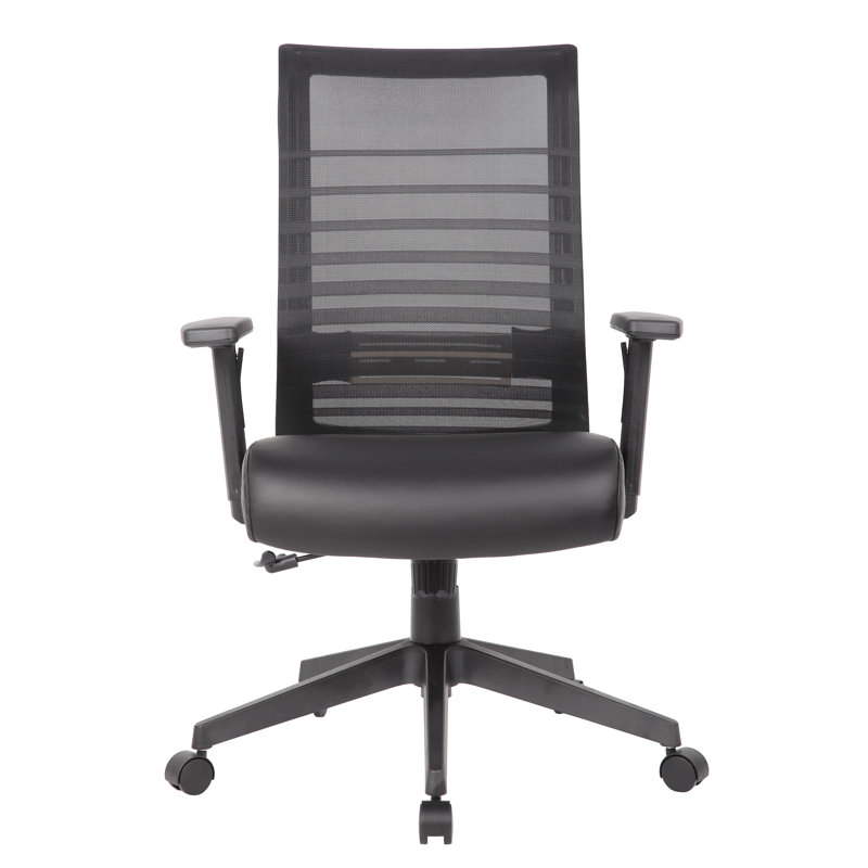 Black Ergonomic Mesh Back Vinyl Task Chair with Adjustable Arms