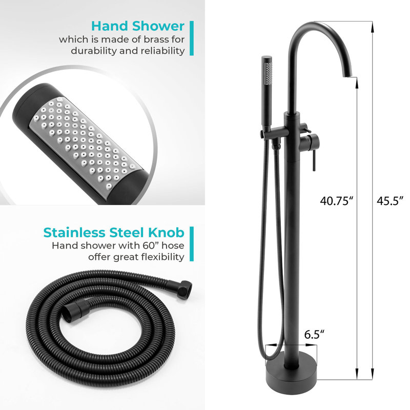 Robinet de baignoire autoportant à fixation au plancher à poignée double