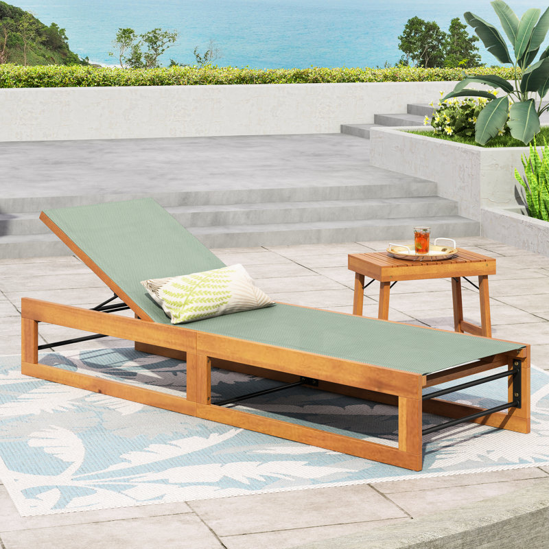 Chaise longue d'extérieur de couleur menthe avec sièges en bois et en maille pour l'heure d'été ensoleillée, profondeur de 80,26 po, largeur de 25 po, hauteur de 11,99 po, poids de 47,13 lb, assemblage requis après-midi, nécessaire