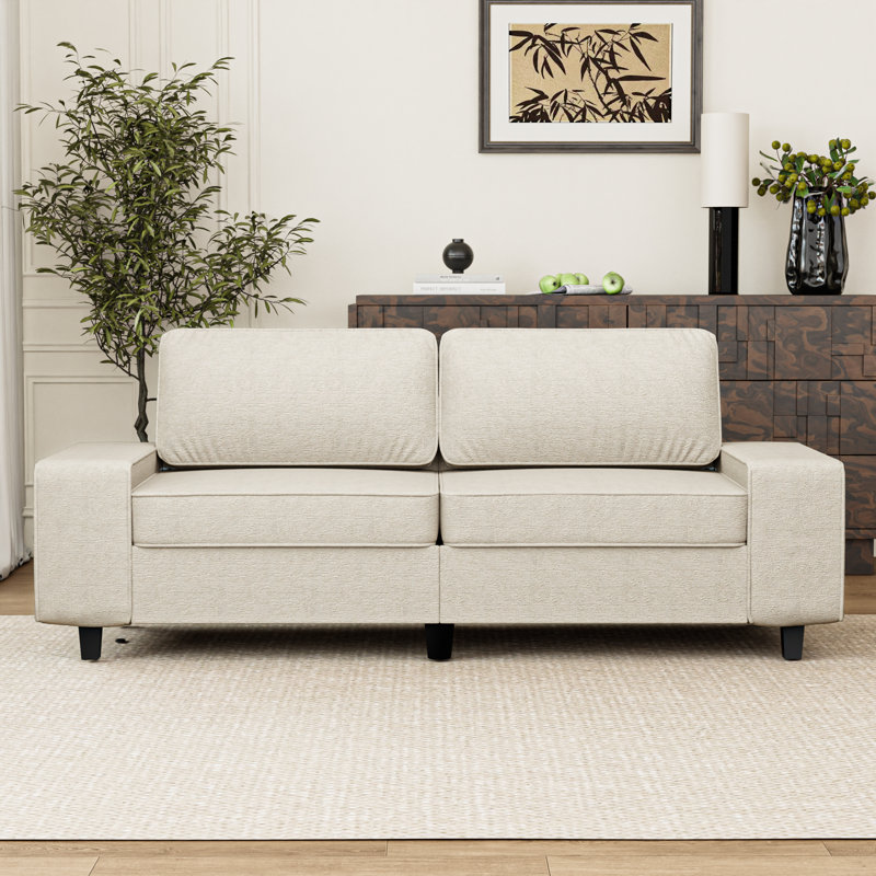 Canapé rembourré avec rangement, Beige, H 34,2 po x l 29 po x P 83,9 po