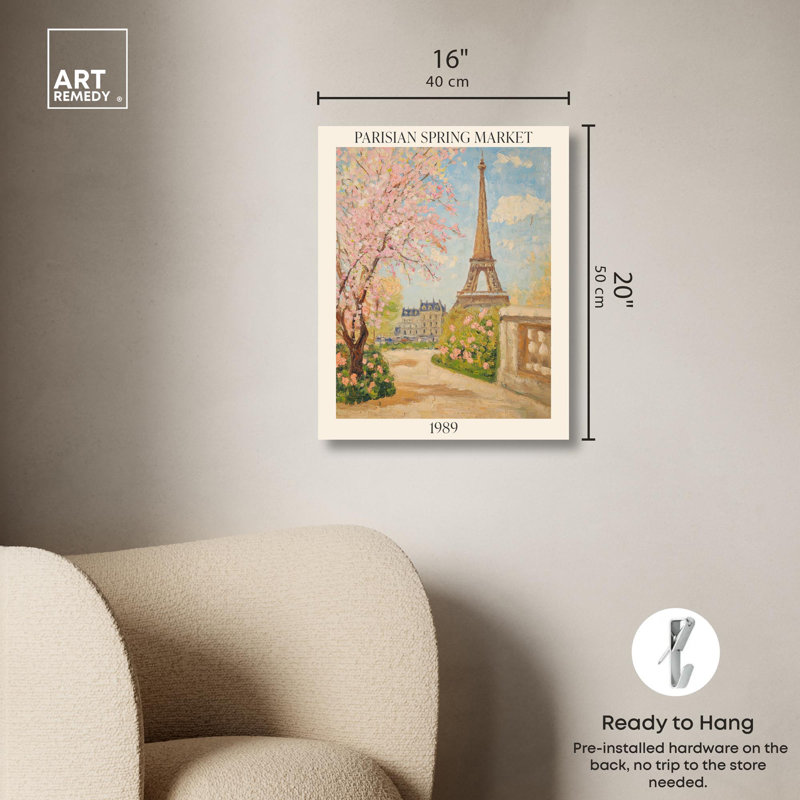 Affiche inspirée du marché parisien du printemps par Art Remedy, H 20 po x l 16 po, Toile tendue
