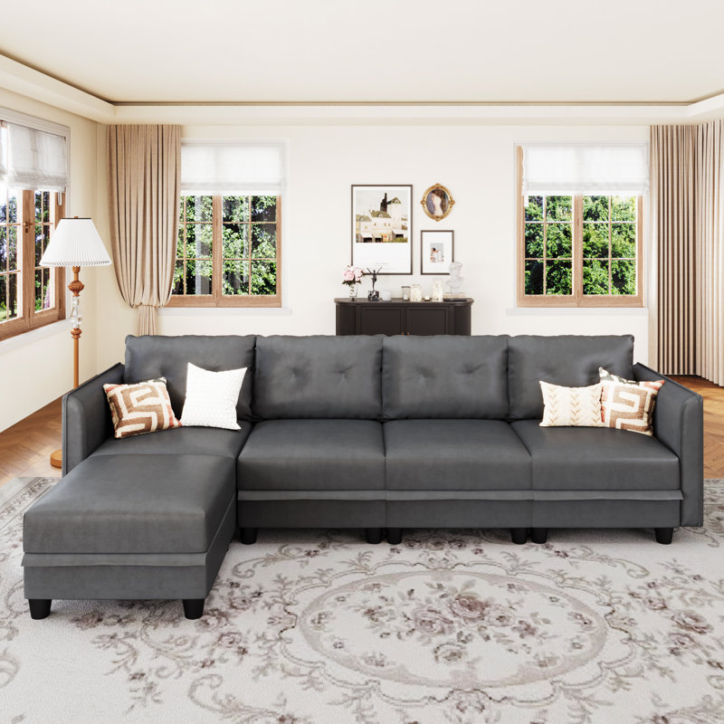 Tomario 5- Piece Upholstered L-Shaped Modular Sectional With Storage, Brown Polyester