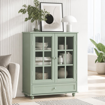 Buffet Cabinet with Double Glass Doors and Drawer