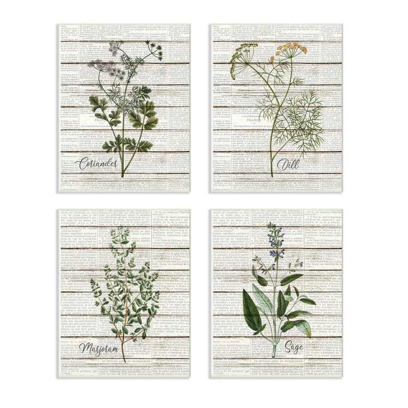 « herbes cuisine de salle à manger en bois texturé », ensemble de 4 impressions sur toiles, H 15 po x l 10 po, Plaque murale