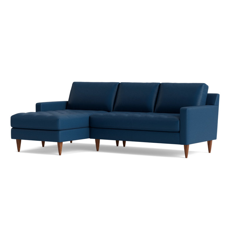 MCM Leather Chaise Sectional, Bison Deep Blue Top Grain Leather, Left Hand Facing