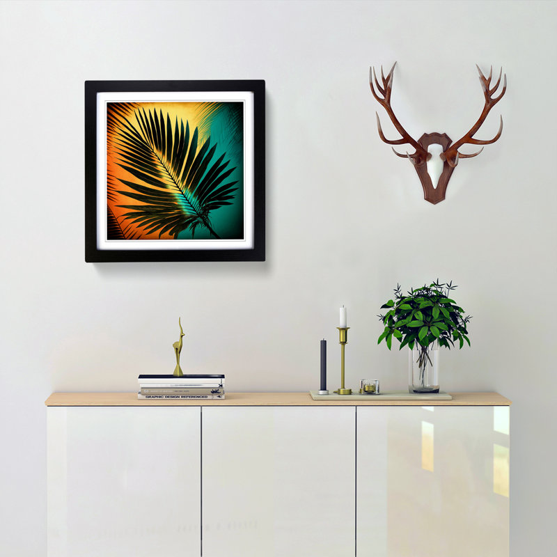 Palm Leaf Retro Art - Framed Print, Black