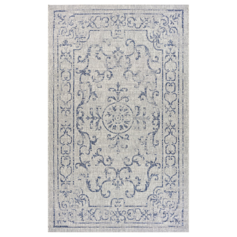 Dinesh Traditional Medallion Zero-Pile Flatweave Indoor/Outdoor Durable Performance Area Rug, Rectangle 1'10" x 3'