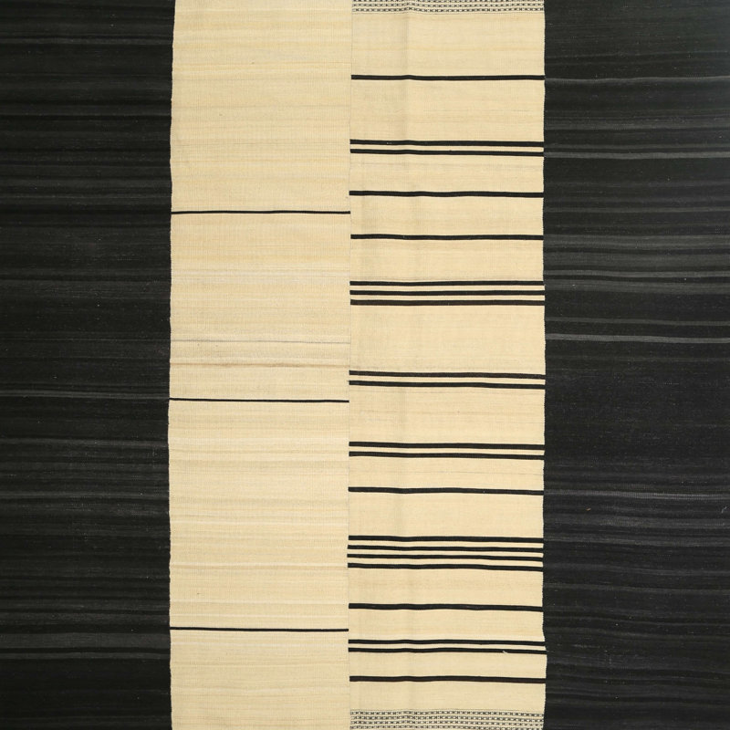 Tapis noir/beige contemporain, Carré 5 pi