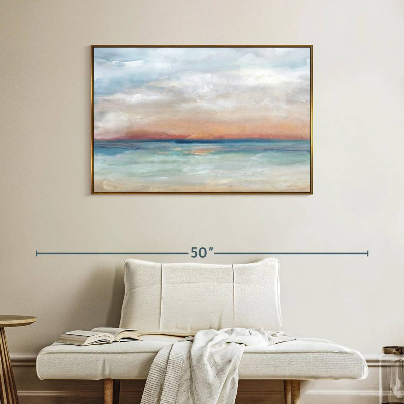 Scène sereine, paysage lumineux, Cadre flottant doré, 40 po x 27 po