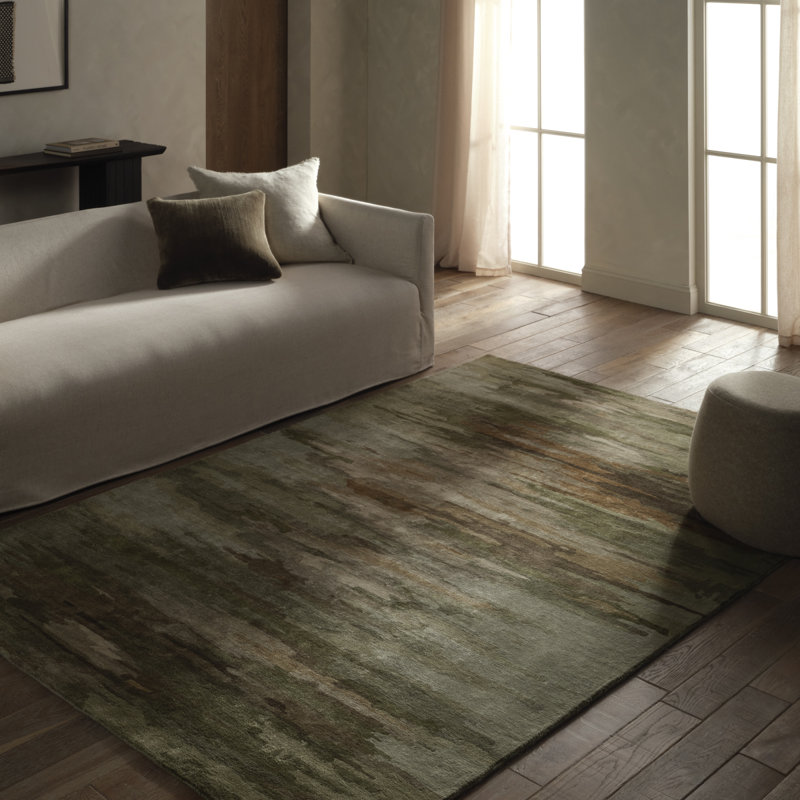 Tapis vert en mélange de laine touffeté à la main Comito, Rectangle 10 pi x 14 pi