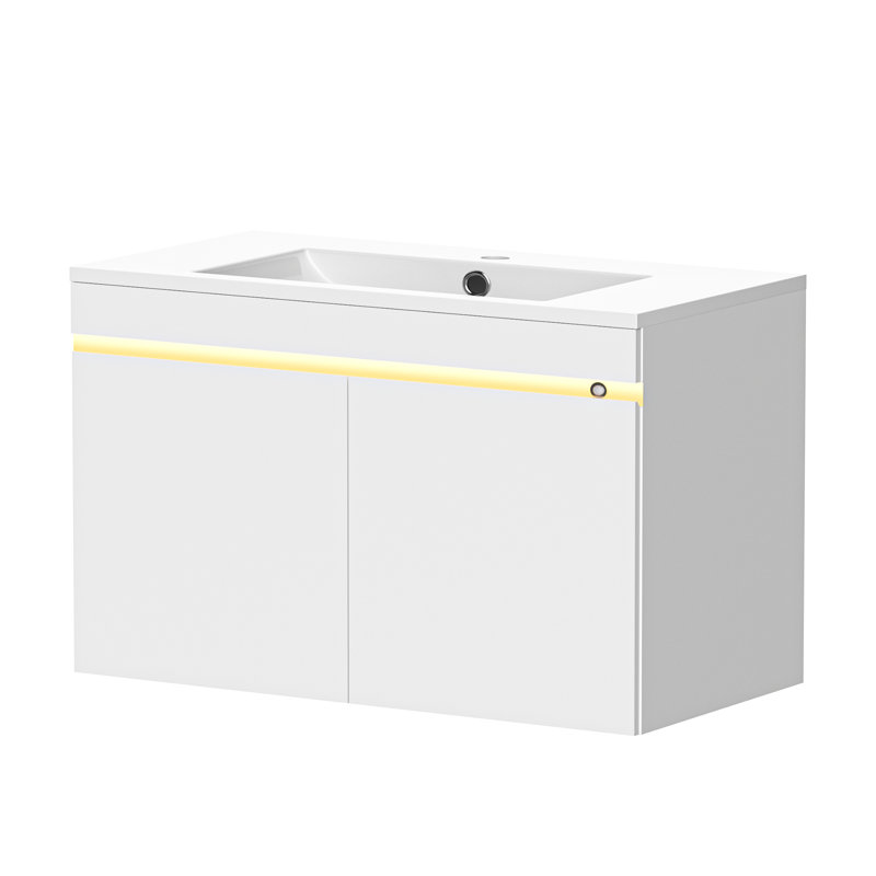 Bathroom Vanity W/sink Combo, High Gloss Bathroom Cabinet, Smart Wall Mounted Sink Cabinet Auto Motion Sensor Led Light, Modern Floating Vanity With Faucet