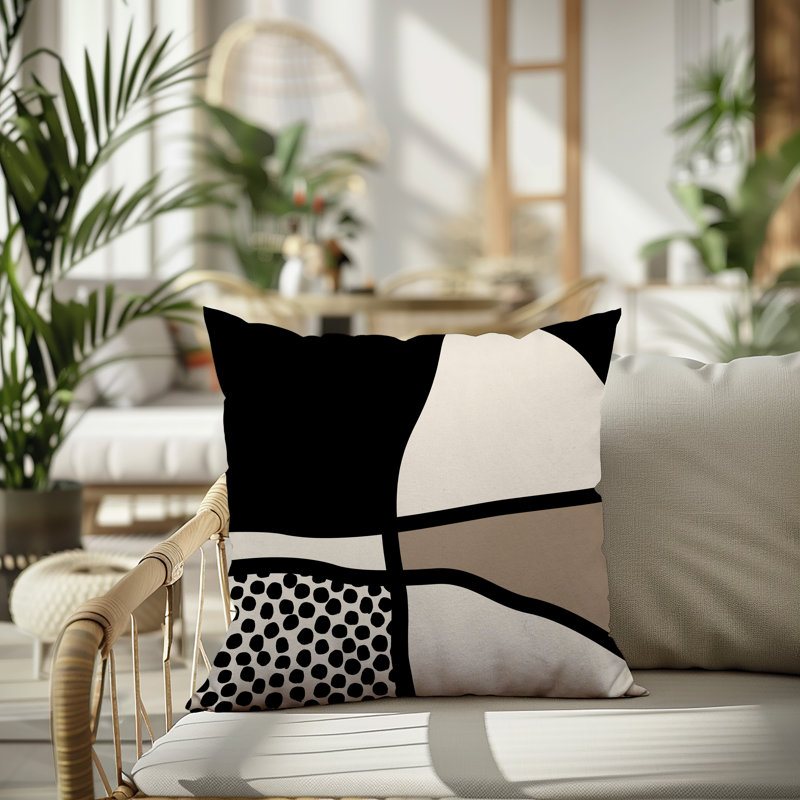 Oreiller carré réversible intérieur / extérieur Vie Abstract, H 19 po x l 19 po, Beige