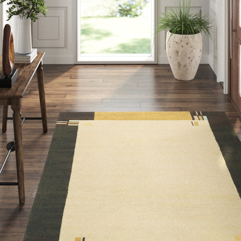 Kensington Wool Geometric Area Rug in Beige/Gray, Rectangle 6' x 9'