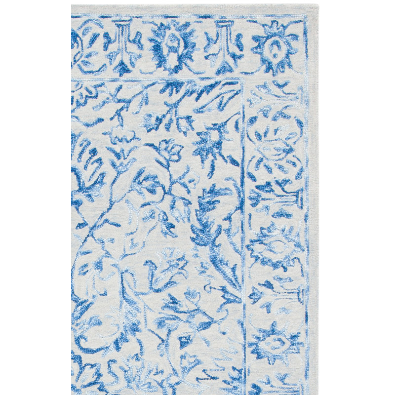 Tapis bleu / beige en laine touffeté à la main Maniscalco, Rectangle 6 pi x 9 pi