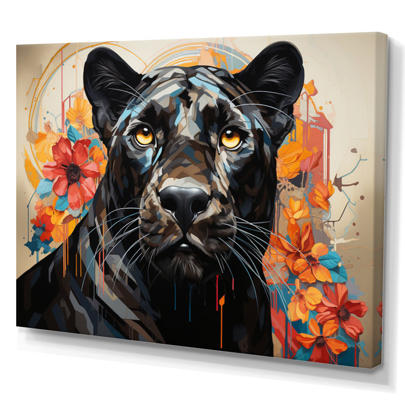 Panther Elusive Panther Geometric - Animals Canvas Art Print, H 16 po x l 32 po, Toile tendue