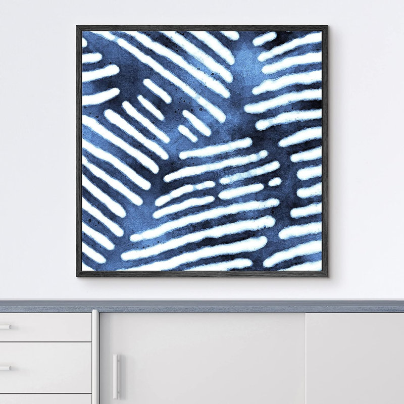 "White Line Art On Blue", reproduction d'art sur toile, Noir, H 24 po x l 24 po