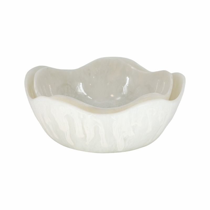 Joss & Main Set Of 2 Wavy Edged Polyresin Bowls In Classic White