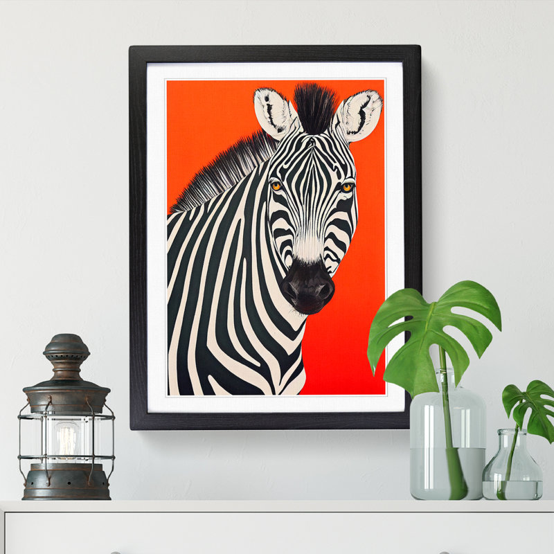 FRM-V0523-2953X Zebra Pop Art - Single Picture Frame Print, 46cm H x 34cm W x 2cm D, Black