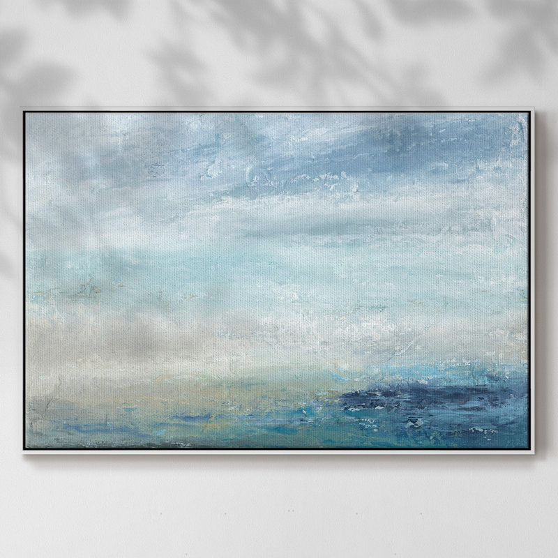 «Coming Ashore», peinture sur toile encadrée, H 27 po x l 41 po x P 2 po, Cadre blanc