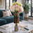 Modern Cylinder Glass Vase with Marble Base & Metal Accent for Home Table Decor - Tall Flower Vase Accent for Living Room Styling - Brown & Gold-1810434980