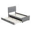 Lit plateforme simple tapissier en lin avec lit gigogne et tête de lit ajustable rembourrée, sans sommier tapissier, gris