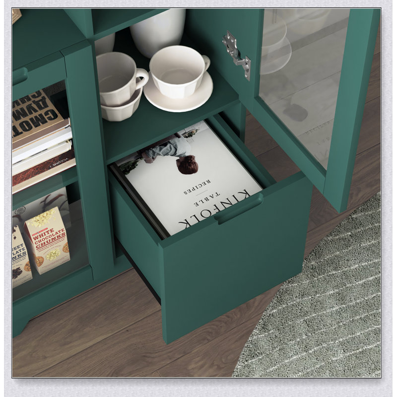 Wooden Floor Cabinet with 2 Glass Doors and 2 Storage Space,1ps