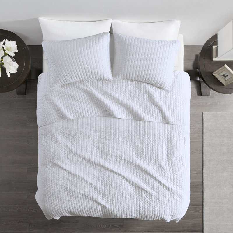 Ensemble complet de courtepointe réversible 3 pièces - Microfibre douce avec protection antimicrobienne, Blanc