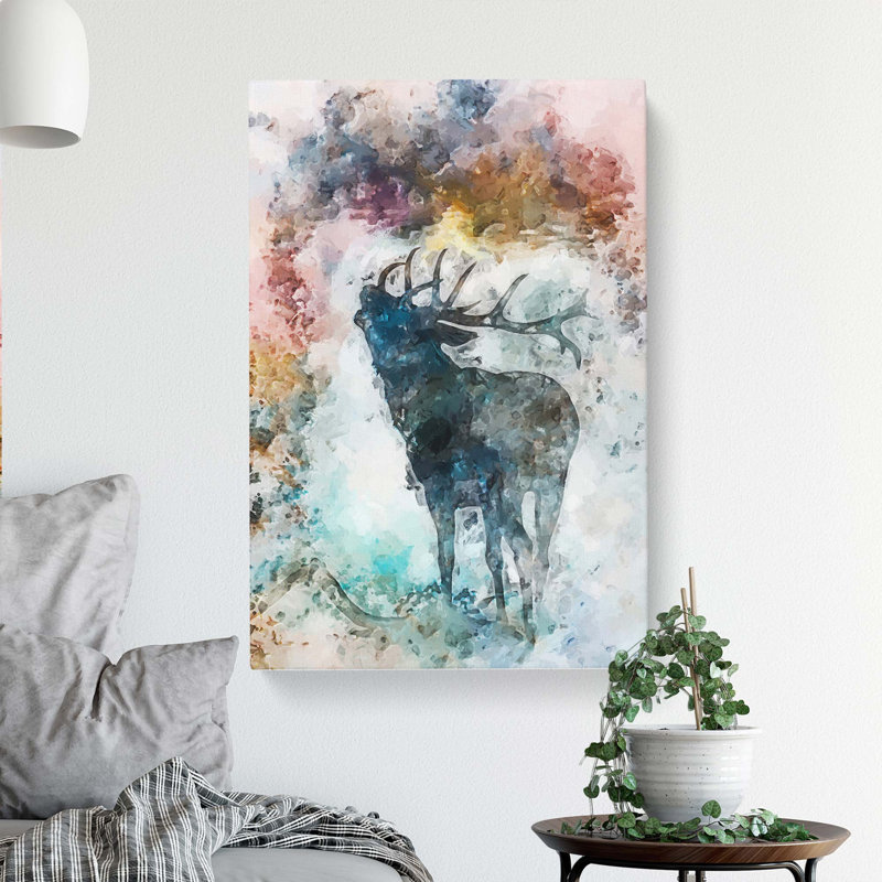 A Deer Stag Silhouette In Abstract - Wrapped Canvas, 91cm H x 60cm W x 3cm D