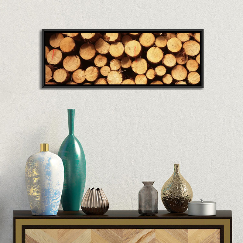 «Lumbered Timber Pile, Allemagne», reproduction de photo sur toile, H 20 po x l 60 po x P 1,5 po, Toile avec cadre noir