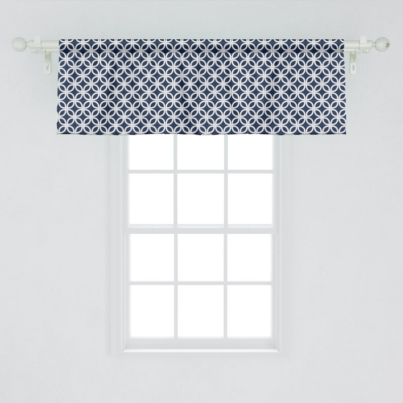Dark Blue and White Geometric Satin Rod Pocket Valance