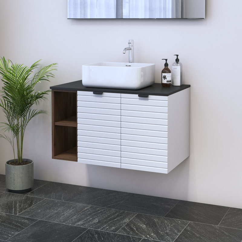 Ensemble de meuble-lavabo simple 31,5 po avec plateau Karaya, Noir